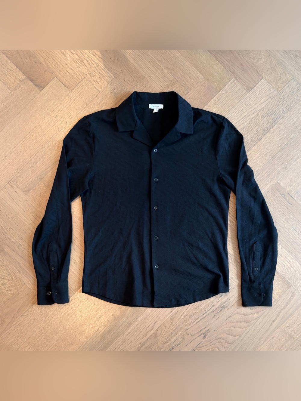 Reiss Men’s Black Chevron Jacquard Long Sleeve Shirt – Size M – NWOT